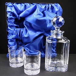 Decanter Gift Set In Blue Satin Box with FREE Text Engraving on Decanter 